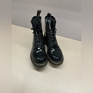 Dr. Martens Black Leather Boots with Yellow Stitching—Women’s Size 8